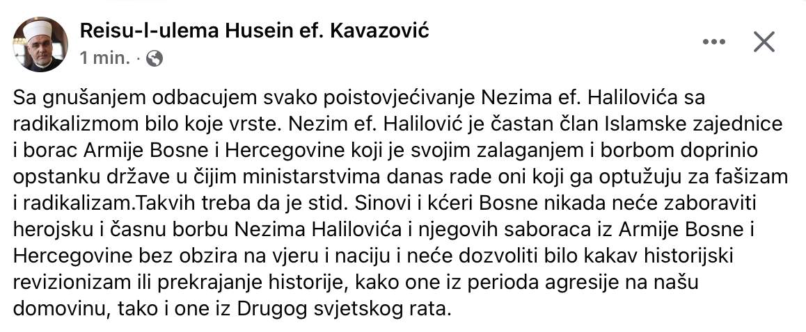 Slika zaslona 2023-08-20 u 18.59.20.jpg - Reisul-ulema: Sa gnušanjem odbacujem svako poistovjećivanje Nezim-ef. Halilovića sa radikalizmom bilo koje vrste